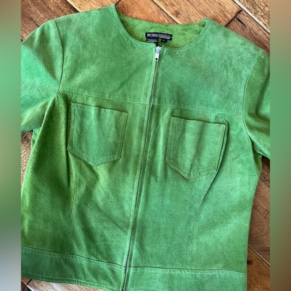 BCBG for Nordstrom; suede zip up jacket; Green; women’s Large - Picture 3 of 6